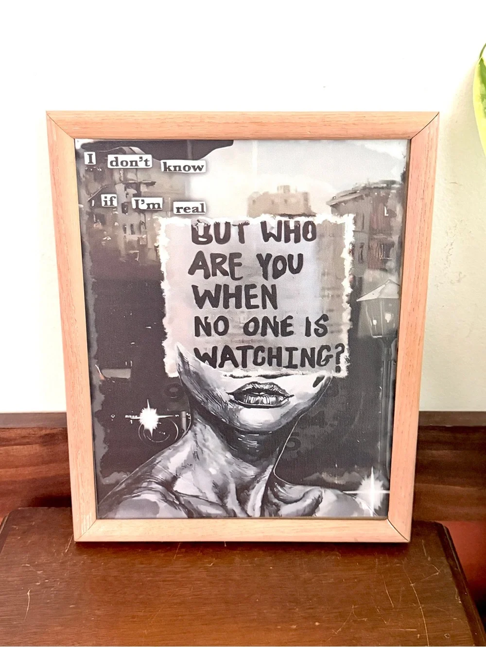 But Who Are You When No One’s Watching Canvas Art Print Peach Wood Framed Art